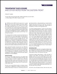 Treatment disclosure and other notes from the Eastern front